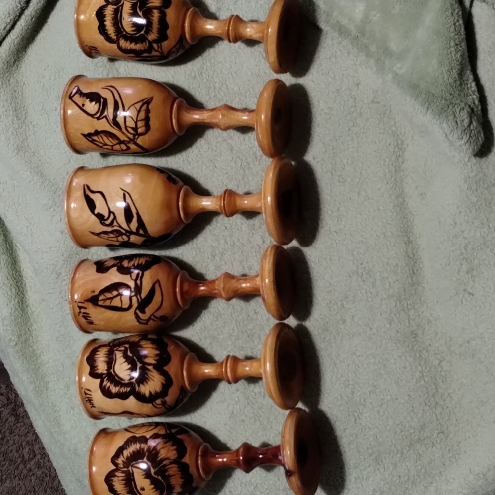 New Haitl Tiki Wood Handmade by Tribe, Wine stemmed goblet Set 6
